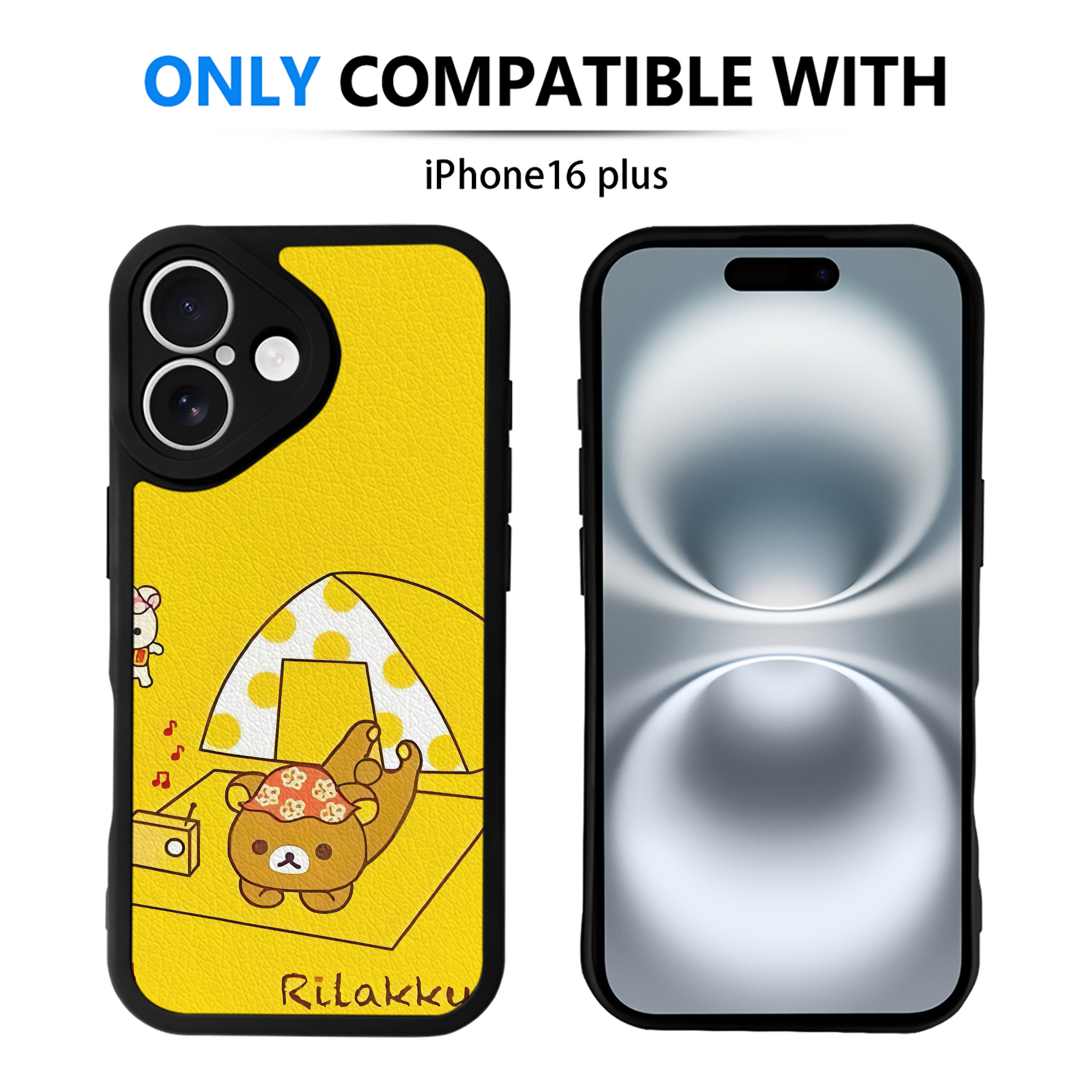 （画像用） リラックマ リラックマ キイロイトリ Rilakkuma Korilakkuma Kiiroitori 【iPhone 16シリーズ対応】シリコンスマホケース（レザー調） 材質：シリコン